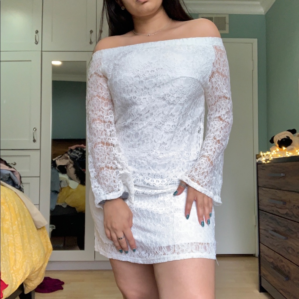 Pretty white off the shoulder lace dress